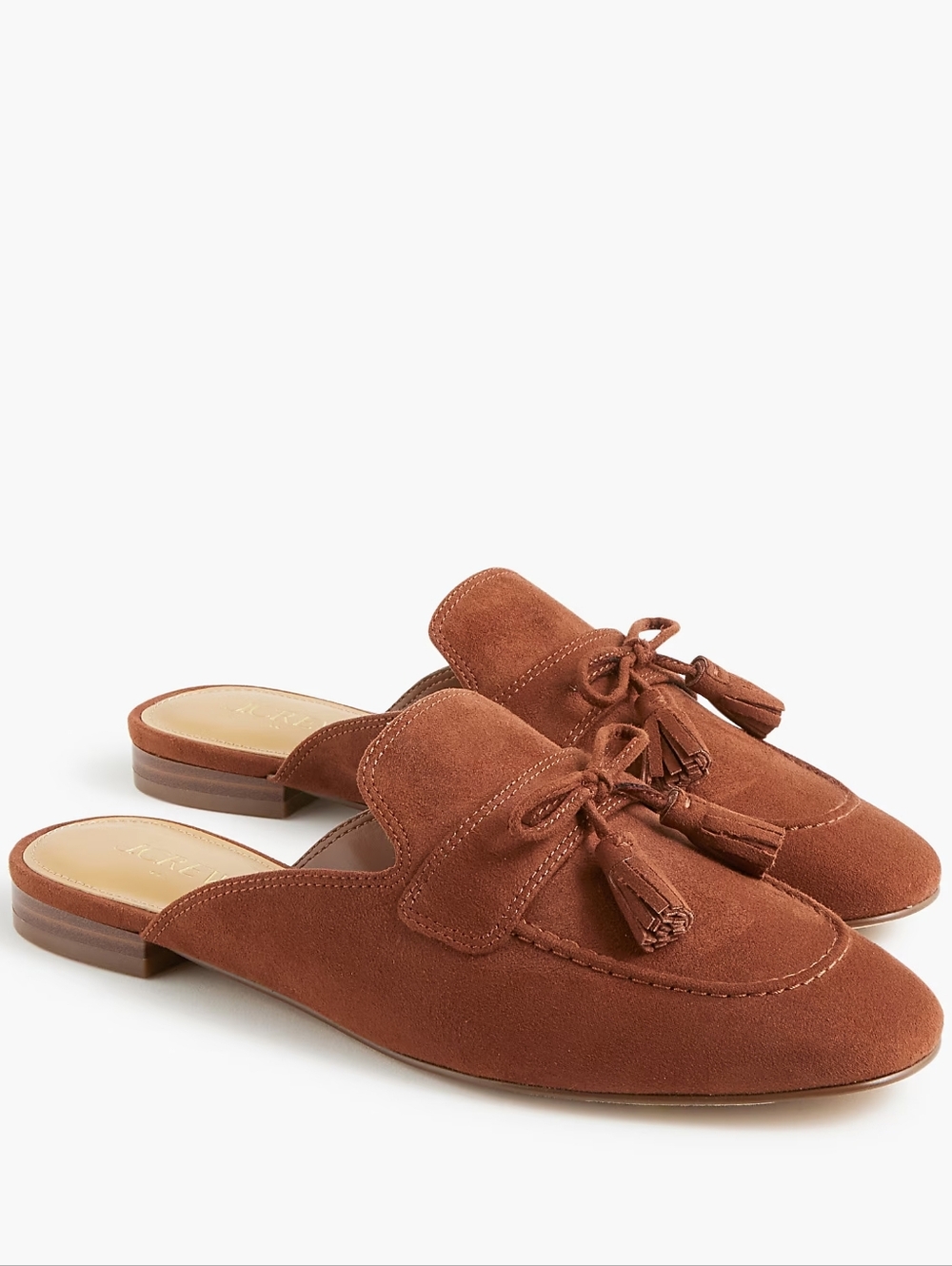 J. Crew Factory Suede Tassel Backless Mules - Antique Oak NWT